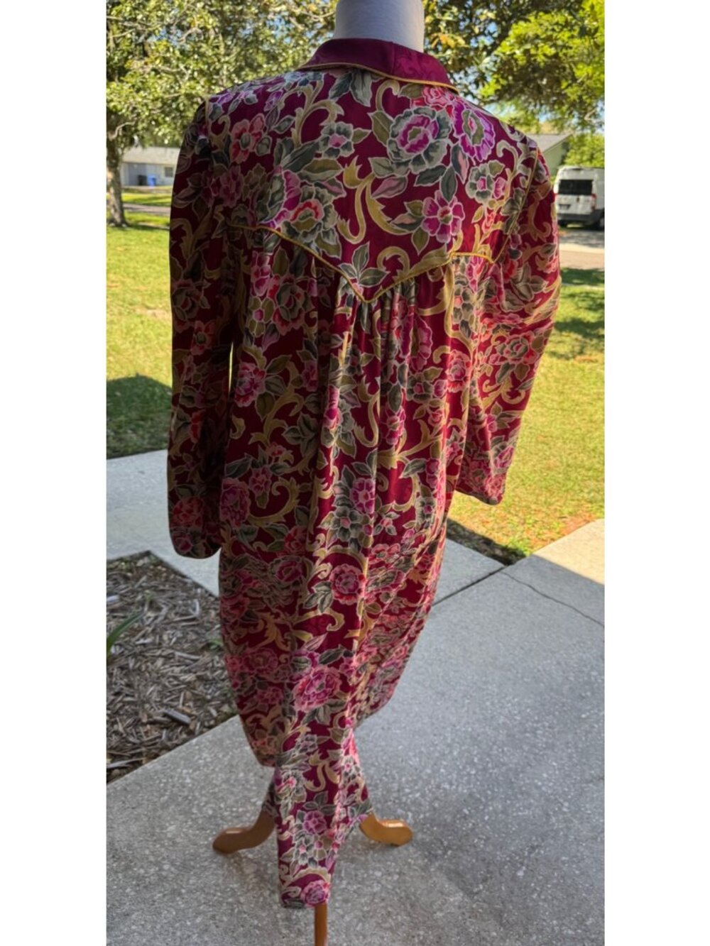 Christian Dior Loungewear Nightgown Kaftan Floral Satin Pockets Vintage Sz L - Picture 3 of 11